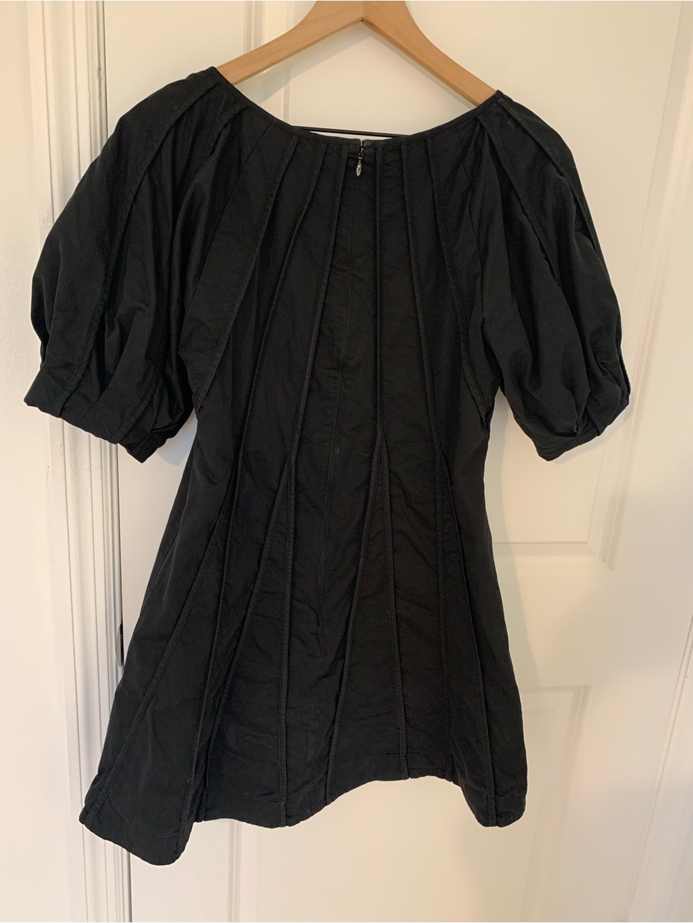 Anthropologie x Aureta Black Puff Sleeve Seamed A-Line Dress - Picture 10 of 12